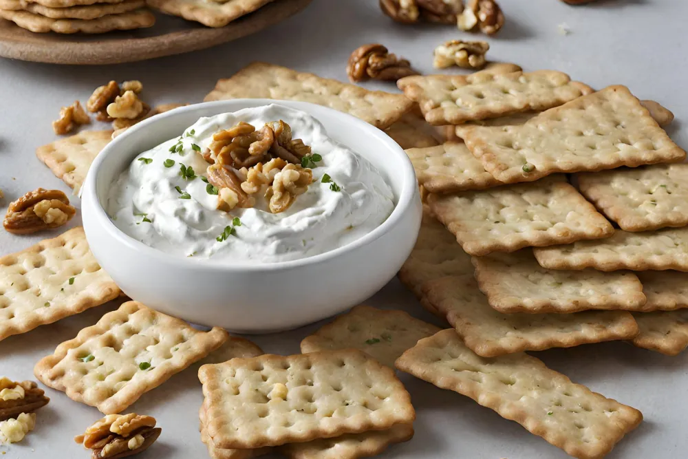 Galletitas con crema de queso de cabra y nueces