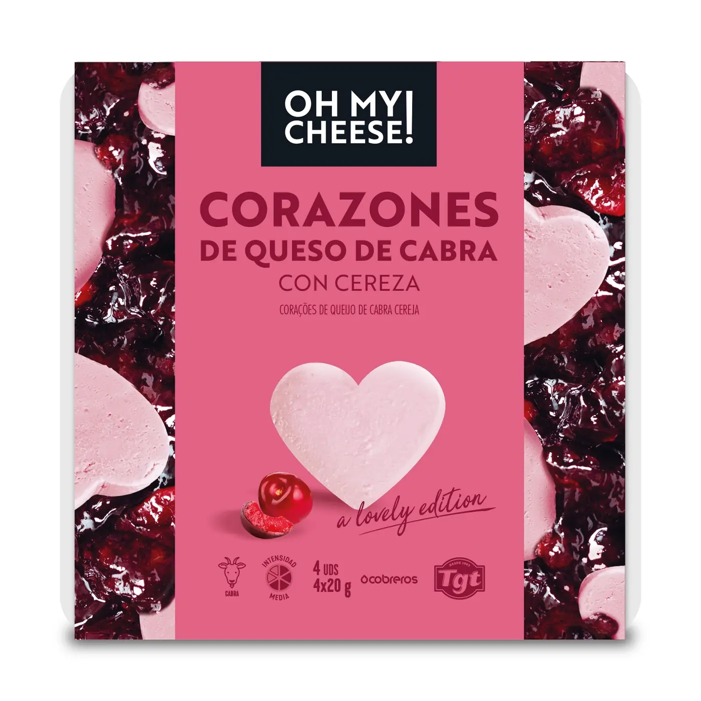 Oh My Cheese - Corazones con cereza 4x20Gr - Cabra - 80Gr